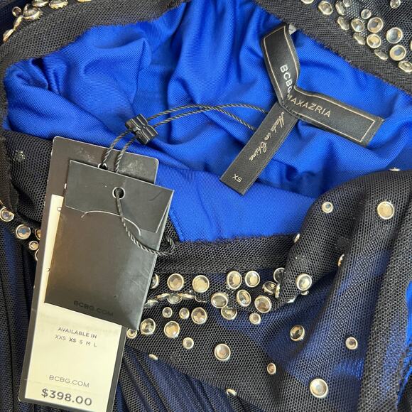 BCBG Maxazria Camira Dress Sz XS Black Blue NEW Bandage BodyCon Mini Embellished - Picture 8 of 13